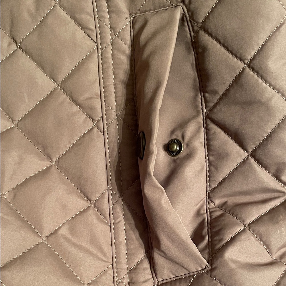 Lauren Ralph Lauren Faux-Leather-Trim Quilted Brown/Tan Jacket - Picture 9 of 15